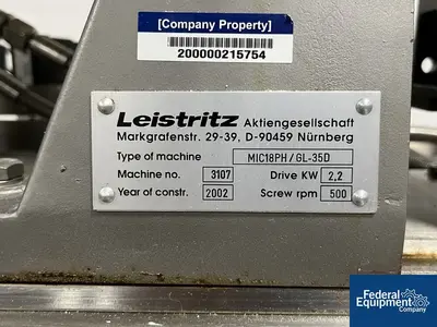 USED Leistritz 18 MM Leistritz Twin Screw Extruder, Model MIC18PH/GL-35D