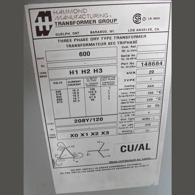 Hammond 20 kVA Transformer