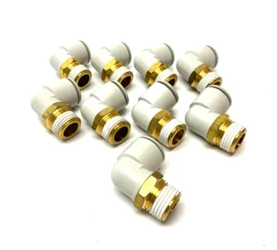 USED SMC PNEUMATIC ELBOW FITTING MALE 1/2" BSPT 16MM TUBE