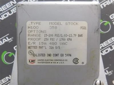 United Electric H100-358 Pressure Switch 15A 480VAC Used