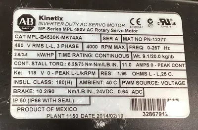 USED ALLEN BRADLEY MPL-B4530K-MK74AA