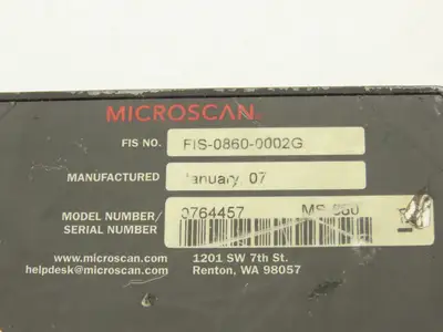 MicroScan FIS-0860-0002G 860 Barcode Scanner Reader Fixed Placement 15° Lens