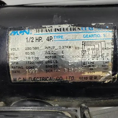 Used MCN MCN ELECTRICAL 1/2 HP 1720 RPM @ 220V 1450 RPM @ 380V AETFK 5/8" SHAFT Motors (misc) | ND Industrial Surplus #1219262