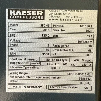 2016 KAESER SFC 45 AIR COMPRESSORS, ROTARY SCREW/SLIDING VANE | Machinery Network (2)