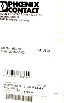 NEW PHOENIX CONTACT 56 04 93 0 MOTOMAN 12 CH RELAY MODULE 5604930