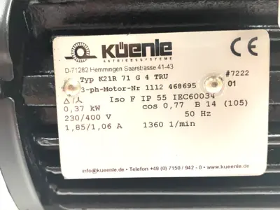 USED KUENLE 3-PHASE MOTOR 1360RPM 230/400V