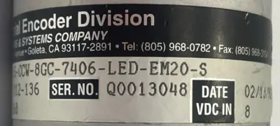 USED BEI SENSOR 924-01012-136 ENCODER H25D-SS-CCW-8GC-7406-LED-EM20S 92401012136