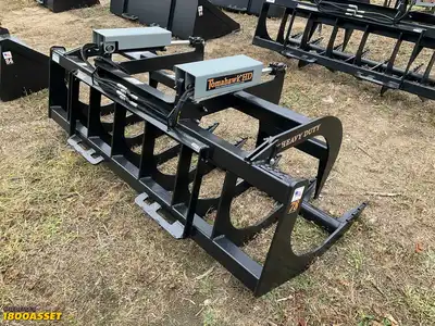 New Tomahawk 78” brush grapple attachment, two hydraulic grapple arms, skid steer quick attach