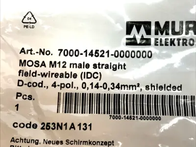 NEW MURRELEKTRONIK M12 D‑CODE 4‑PIN FIELD‑WIREABLE CONNECTOR