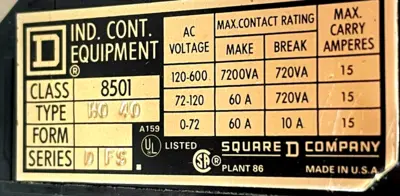 NEW SQUARE D 8501-HO-40 CONTROL RELAY 8501HO40