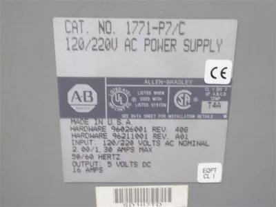 Allen Bradley 1771-P7/C PLC-5 120/220V AC Power Supply Module Rev. A01 Used