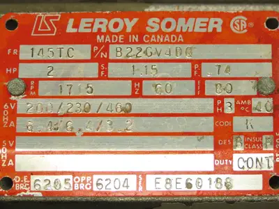 Leroy Somer 22GV4DQ Hydraulic Pump Motor 2HP 1700 RPM 230/460V 3PH 2.5L