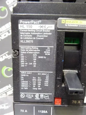 Square D HLL26070 PowerPact HL 150 Circuit Breaker 70 Amps 600VAC 2 Pole Used