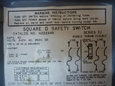 USED SQUARE D H222AWK