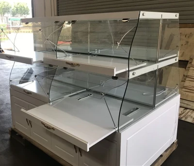 171-0331 58" Double Sided Lighted Dry Donut Pastry Bakery Case on Cabinets