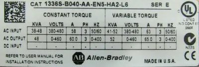 USED ALLEN BRADLEY 1336S-B040-AA-EN5-HA2-L6 DRIVE SER.E 1336SB040AAEN5HA2L6