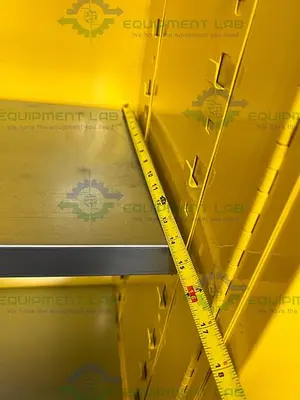 USED JUSTRITE 45 GALLON FLAMMABLE LIQUID STORAGE CABINET W/ SOFT CLOSE DOORS, KEYS
