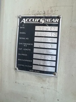 Used 2007 ACCURSHEAR 650010 Power Squaring Shears (Inch) California US | JPS International Inc #1359937