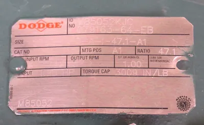 NEW DODGE M85052KJC INLINE GEARBOX 079163-64-EB, 56-T-M-3-A-I-47.1-A1