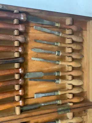 5984-385 Antique Holtzapffel & Co Ornamental Lathe 36 Turning Tools Chisel Set, London