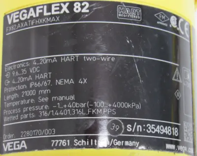 NEW VEGA FX82.AXATIFHXKMAX VEGAFLEX 82 TRANSMITTER 1.4404GP5 615016