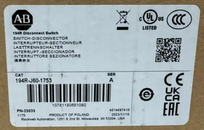 NEW ALLEN BRADLEY 194R-J60-1753 DISCONNECT SWITCH SER. A