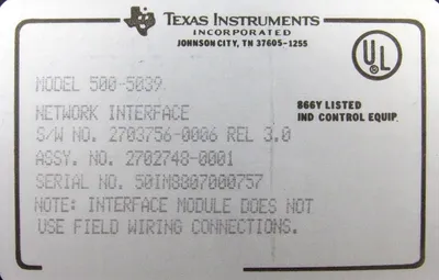 USED TEXAS INSTRUMENTS 500-5039 INTERFACE MODULE 5005039