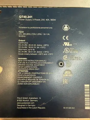 Puls QT40.241 DIN Power Supply 24V DC 40A 3 Ph (9.3.4)