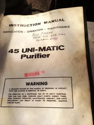 Delaval 45 Unimatic Purifier Centrifuge