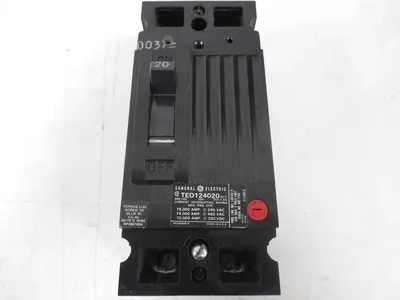 General Electric TED124020 Circuit Breaker 20 Amps 480VAC 2 Pole Used