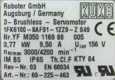 USED KUKA 1FK6100-8AF91-1ZZ9-ZS49 SERVO MOTOR 1FK61008AF911ZZ9ZS49