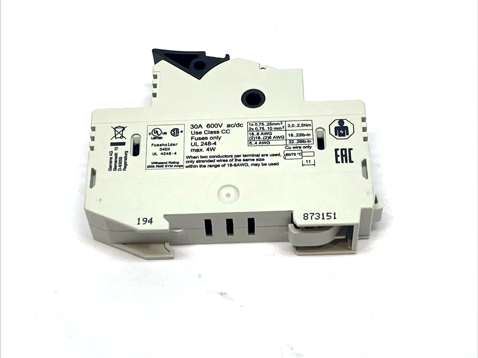 USED SIEMENS FUSE HOLDER 600V