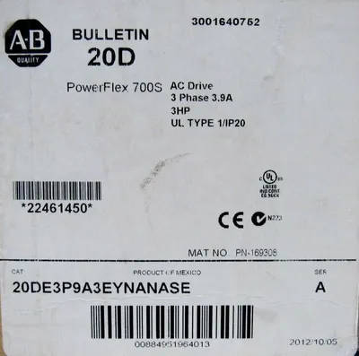 NEW ALLEN BRADLEY 20DE3P9A3EYNANASE POWERFLEX 700S AC DRIVE 20D SER A 3HP