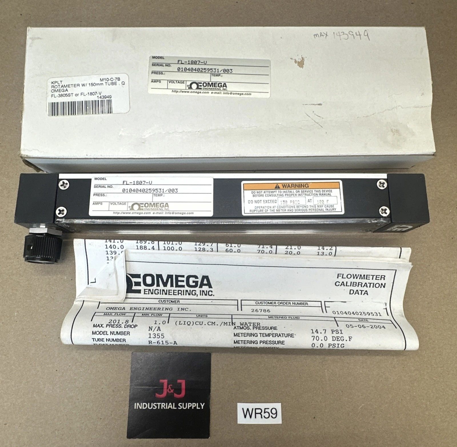 NEW OMEGA ENGINEERING FL-1807-V