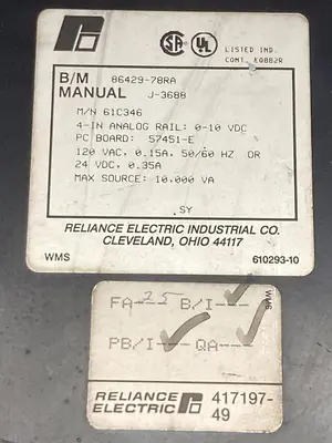 USED RELIANCE ELECTRIC 61C346