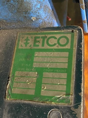 Perkins 3 Ton Model JR Bench Top ETCO Wire Terminal Press Crimping Machine