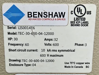 Used BENSHAW TEC-30-600-04-12000 Starters Saskatchewan CA | Certified Sales and Rentals #1636970