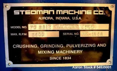 Used STEDMAN FC 2215 HAMMER MILL Hammer Mills Illinois US | Aaron Equipment #1271502
