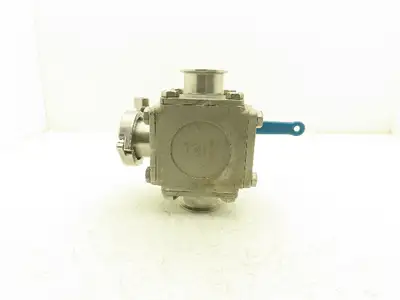 VNE 68-00 2" Sanitary Tri-Clamp Ball Valve 3-Way Stainless with 1 Cap and Clamp
