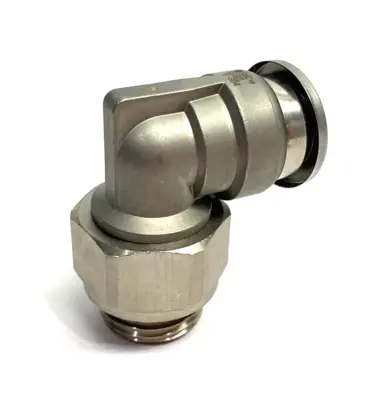 USED SMC METAL MALE ELBOW FITTING, SWIVEL, ONE-TOUCH, 16MM OD TUBE