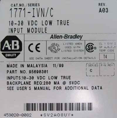 USED ALLEN BRADLEY 1771-IVN/C INPUT MODULE SER.C REV.A03 1771IVNC