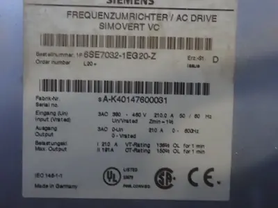 USED SIEMENS 6SE70321EG20Z
