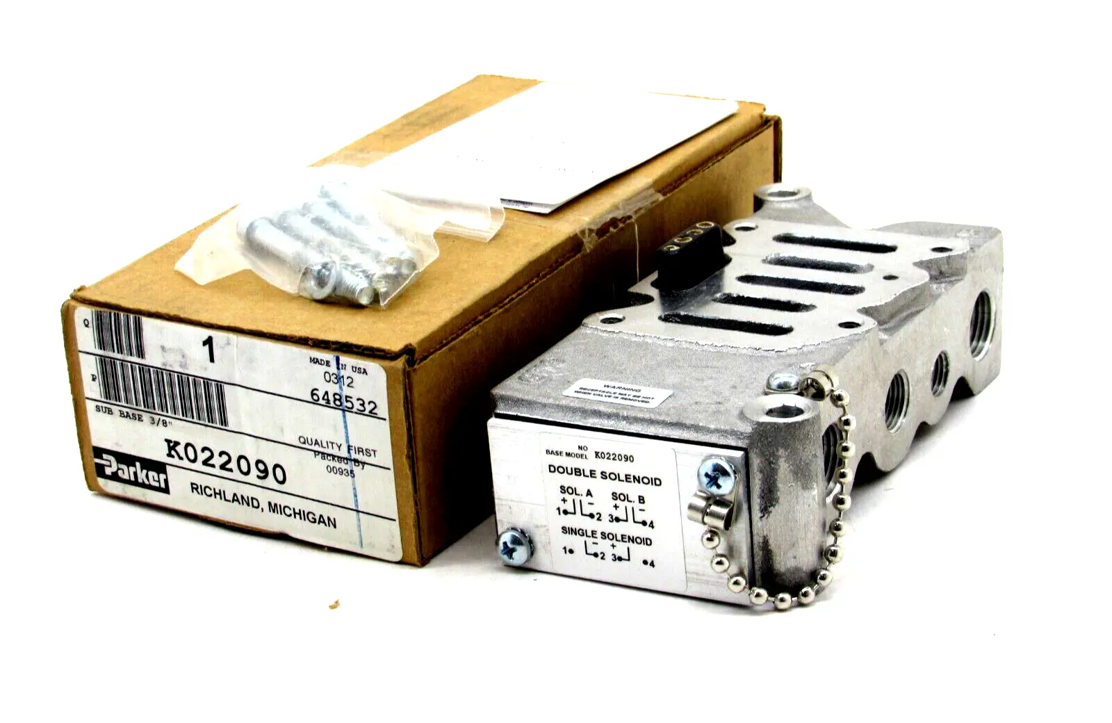 NEW PARKER K022-090 VALVE AIR BASE 3/8" K002090