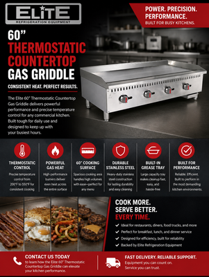 ELITE ETFG-60 Thermostatic Countertop Gas Griddle, 60" | 120,000 BTU