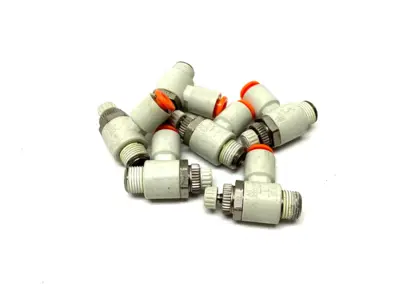 USED SMC PNEUMATIC FLOW CONTROL ELBOW FITTING 3/16" OD TUBE