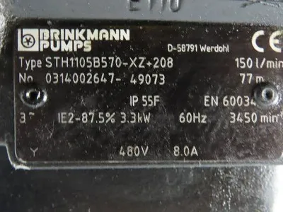 Brinkmann STH1105B570-XZ Immersion Coolant Pump 40 GPM 4.4Hp 480V 3PH 22" Depth