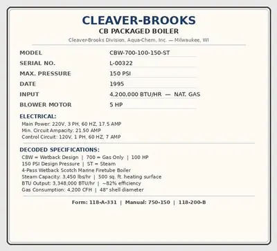 USED 1995 CLEAVER BROOKS CBW-700-100-150-ST