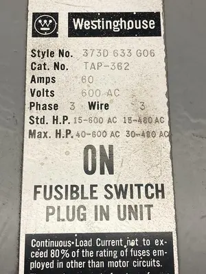 Used WESTINGHOUSE 373D 633 G06 Relays & Switches | Surplus Asset Holdings #1205621