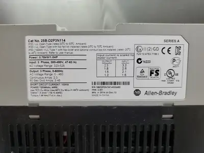 USED Allen-Bradley 25B-D2P3N114 Ser A Powerflex 525 Drive, 0.75kW/1HP