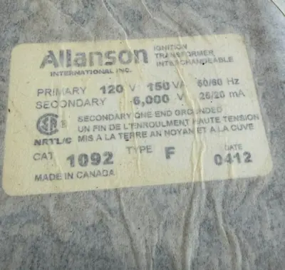 NEW ALLANSON 1092-F IGNITION TRANSFORMER 120V 50/60HZ 1092F